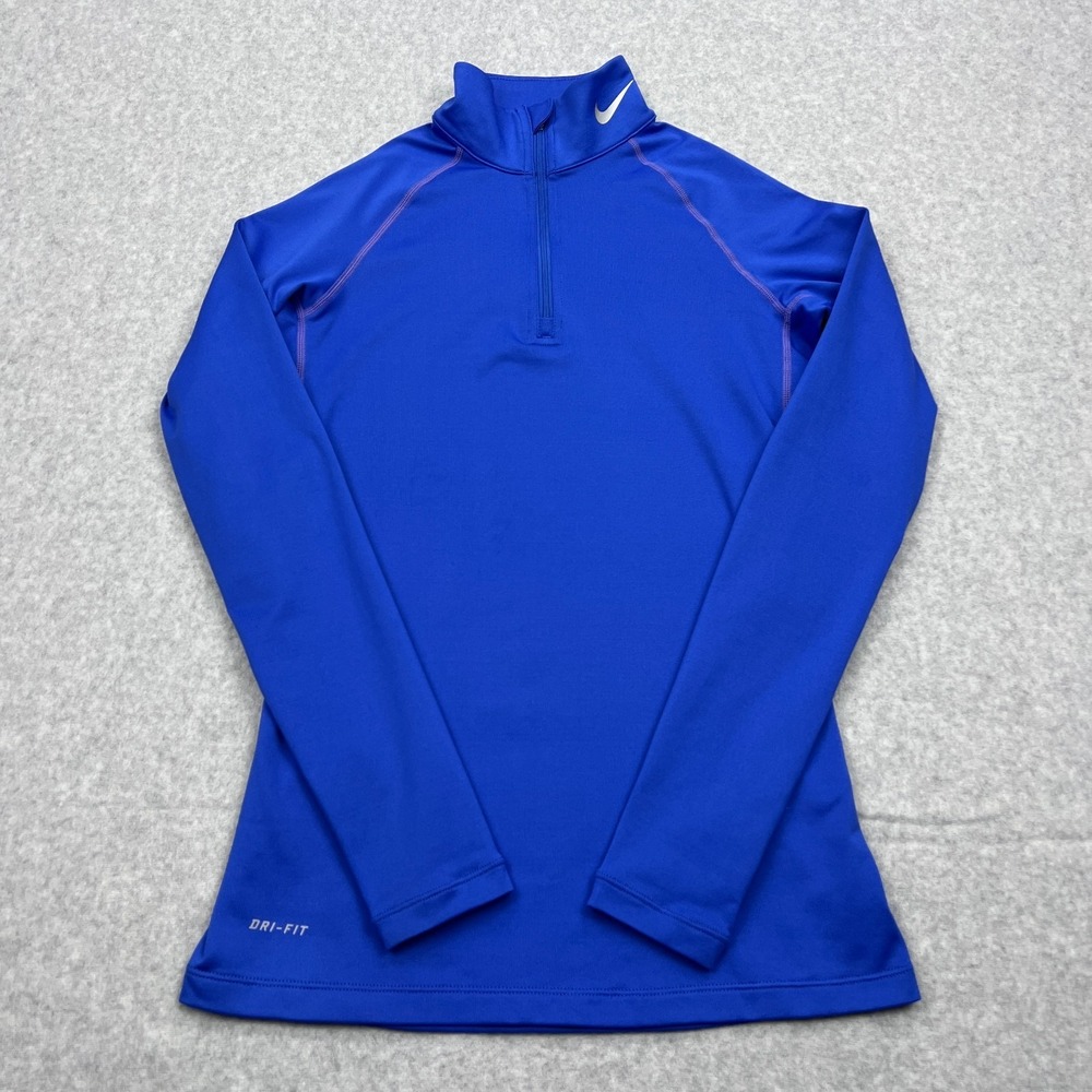 Nike Pro Combat Top Women's XS Blue Fitted Dri-Fit Mock 1/4 Zip Pullover 380998